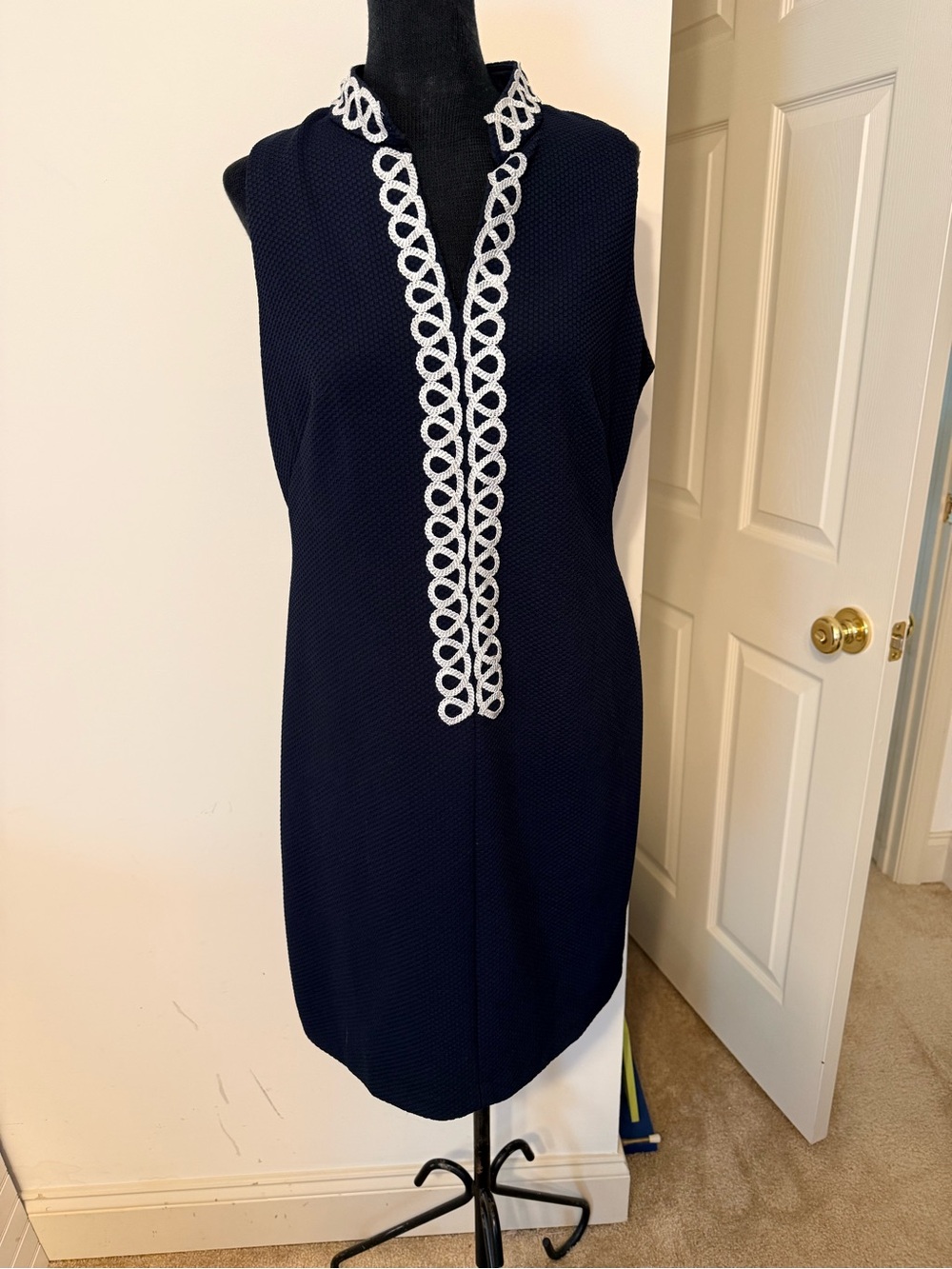 American Living Navy Textured Zip-Front Top
